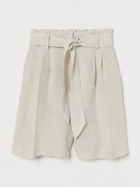 H&M High Waist Linen Blend Woven Shorts 10